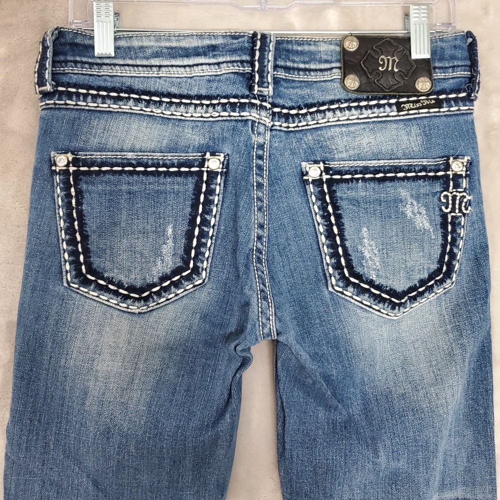 Miss Me Jeans Womens 24 (29x24) Boyfriend Capri Thick Stitch Distress Whiskered